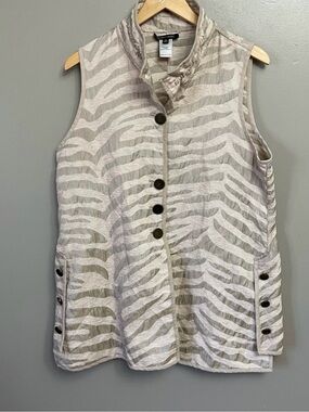 John Mark Taupe & Cream Textured Zebra-Stripe Sleeveless Vest